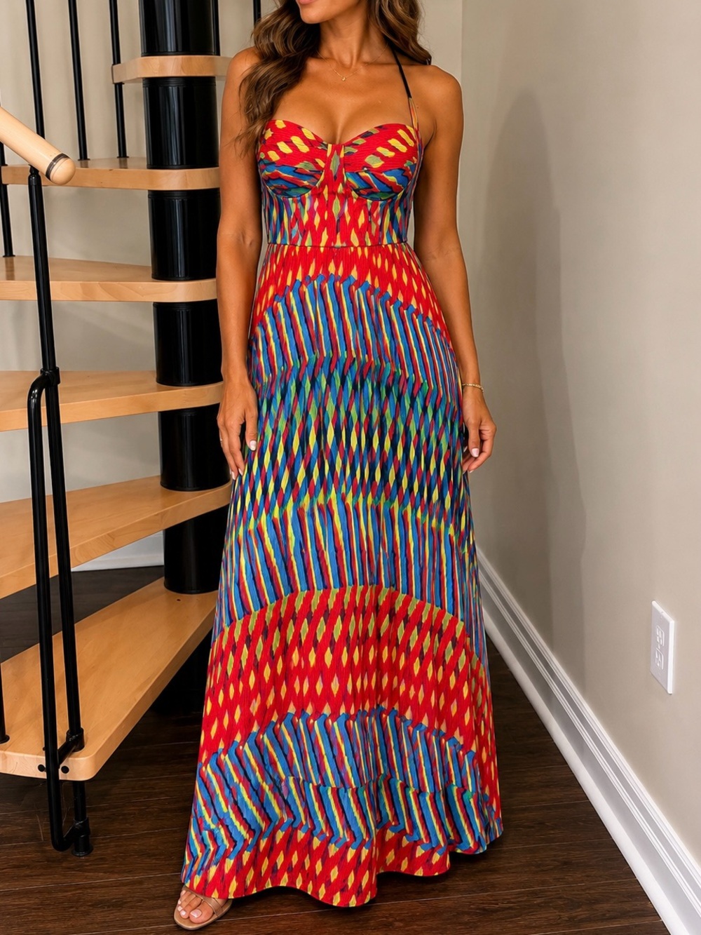 Colorful Halter Maxi Dress